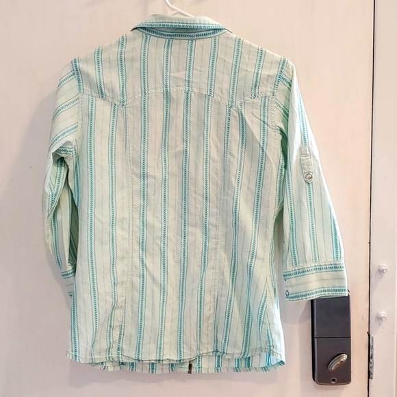 North Face Aqua and Teal Vertical Aztec Striped Outdoor Button Down Shirt S - Picture 6 of 6